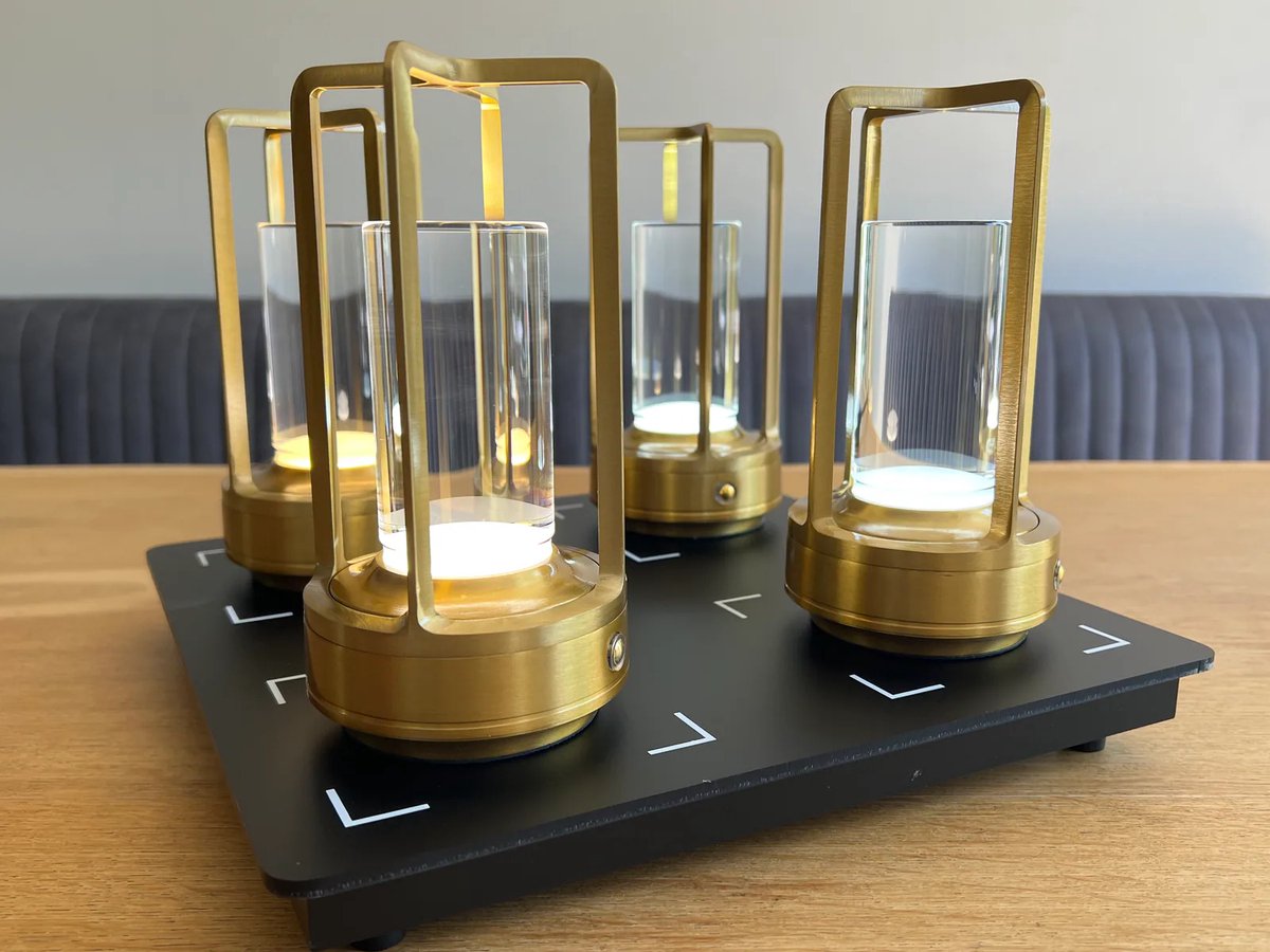 Lanta LED Tafellamp - Set van 4 - Goud - Met laadstation, dimbaar, 3 lichtkleuren, IP54, voor Binnen & Buiten