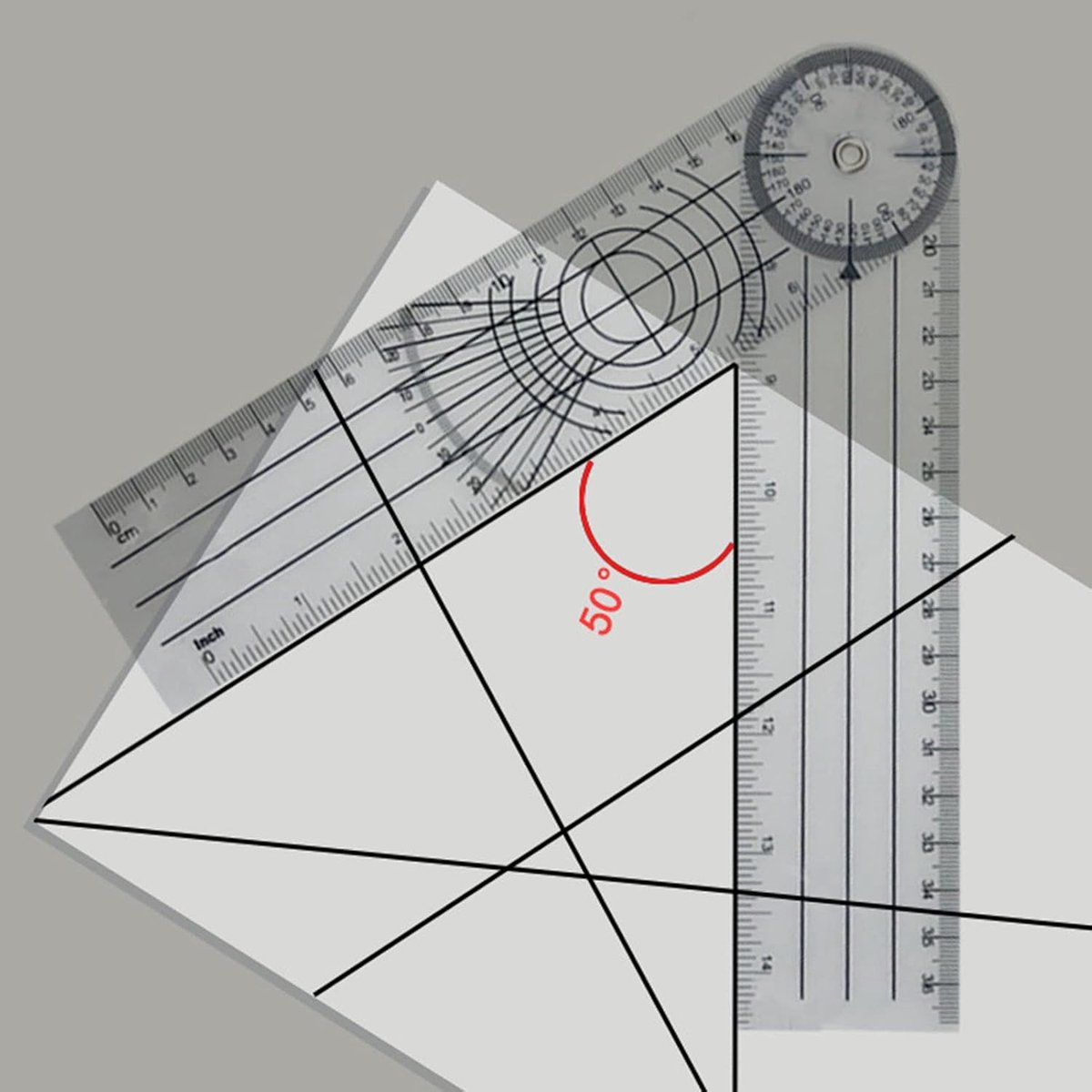 Meetliniaal Gradenboog - Gereedschap Combinatie - Hoeken Tekenen - Opvouwbaar Ontwerp - 140 Mm - Transparant