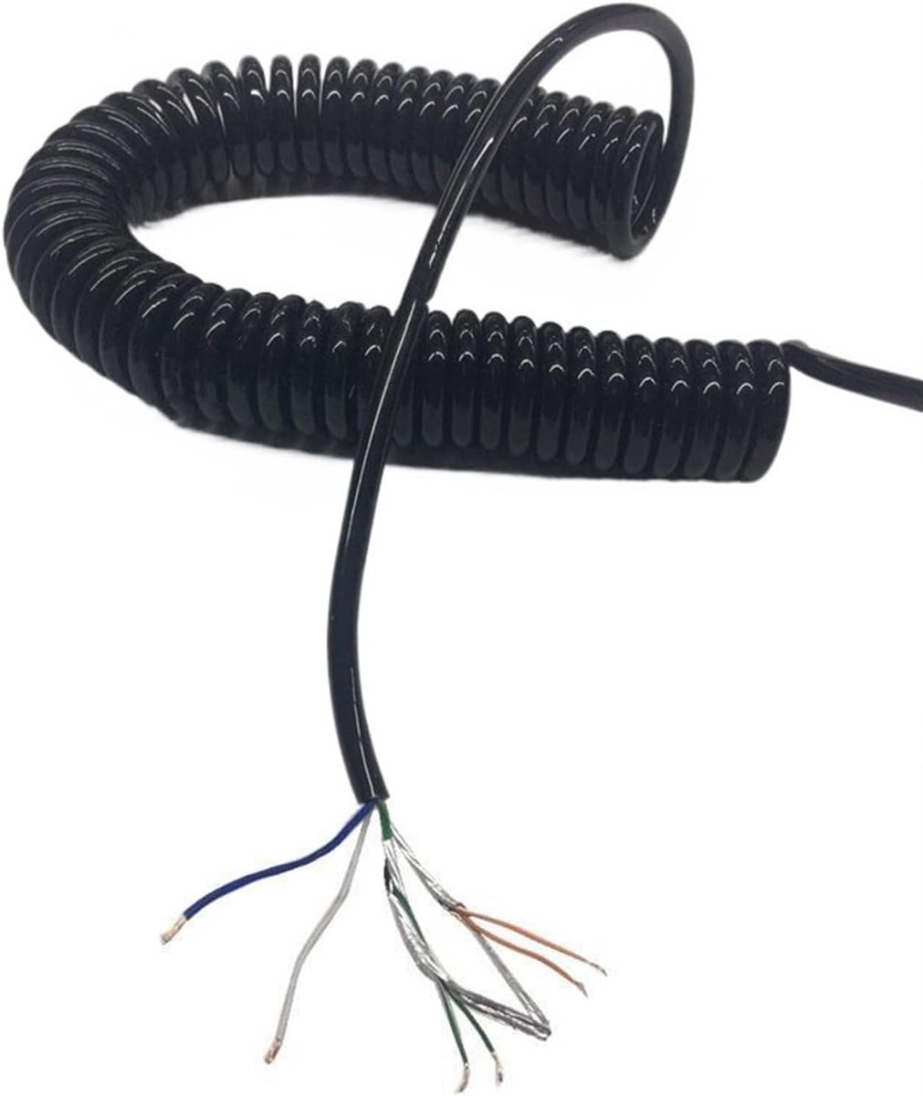 Veerkabel Spiraalkabel - Netwerk Kabel - Montage Circuits - Afgeschermd Twisted Pair - 7 meter - Zwart