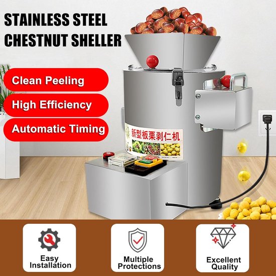 Elektrische Kastanjeschiller - Notenkraker Machine - Snel Noten Pellen - Automatische Tijdsinstelling - 200 Kg Per Uur - Zilver — afbeelding 2
