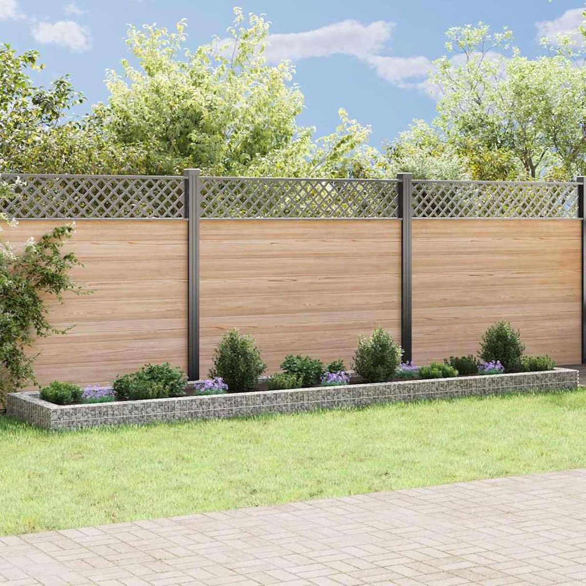 Verhoogde schanskorf - Steenkorf bloembed - Tuin decoreren - Gelaste constructie - 500 x 100 x 20 cm - Zilver