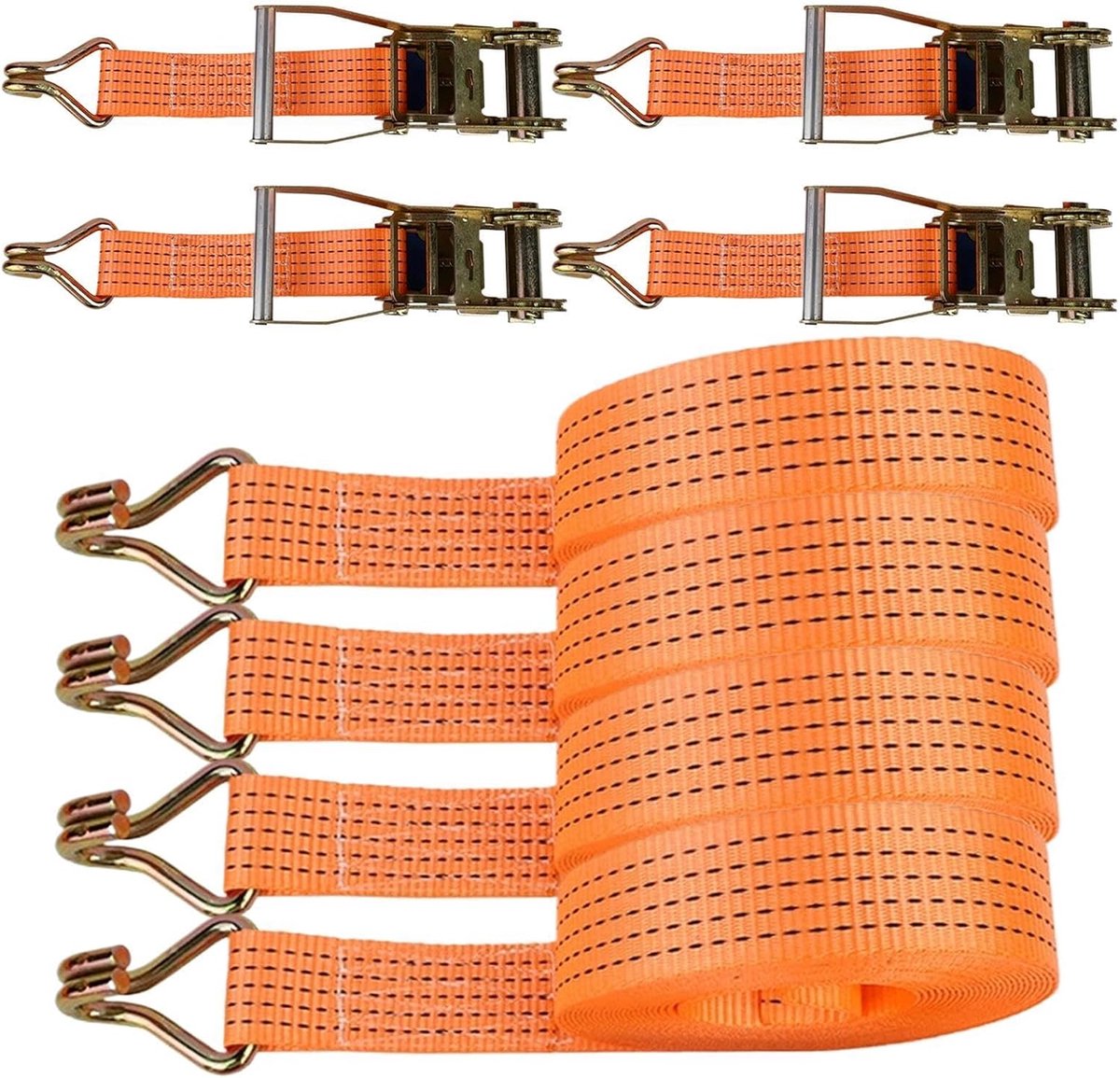 Spanset 4-delig - Ratelsystemen - Veilig Transport - Krasvrije Bescherming - 50 mm Breed - Zwart