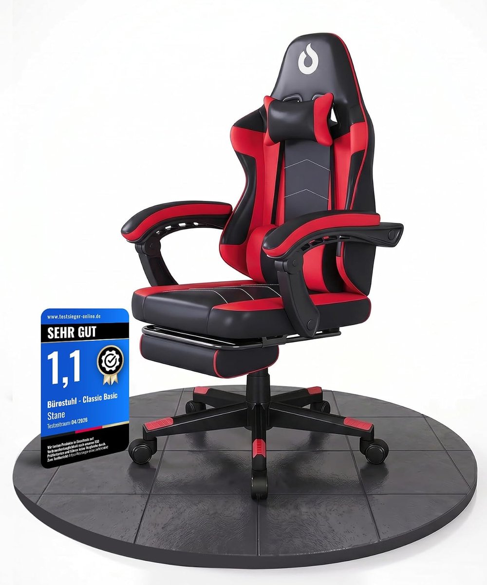 Ergonomische stoel - Comfortabele bureaustoel - Langdurig zitten - Uitschuifbare voetensteun - Max 110 kg - Rood