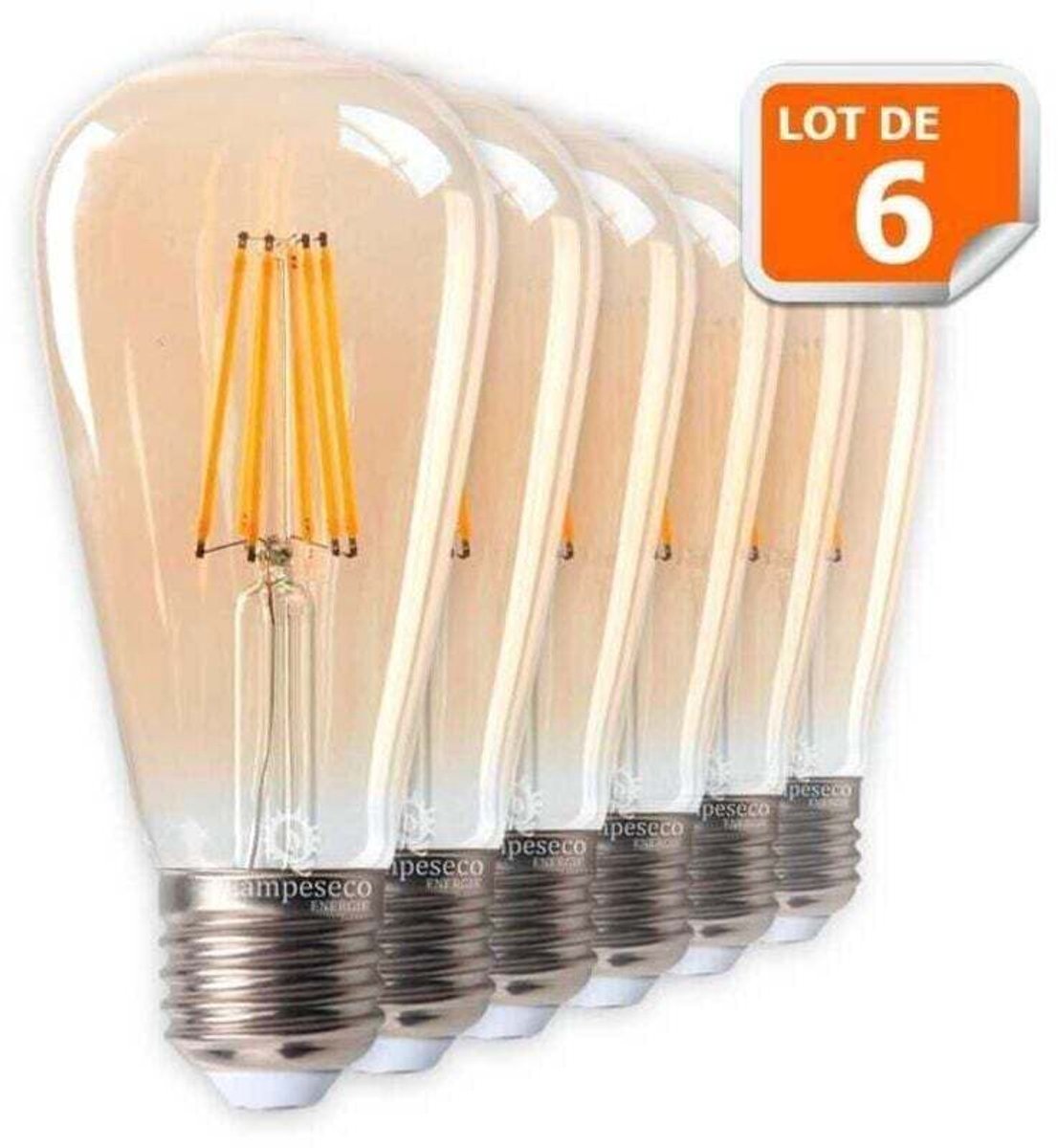 lamp-Set van 6 retro LED-lampen, druppelvormig ST64 goudkleurig 7W warm wit E27 fitting -