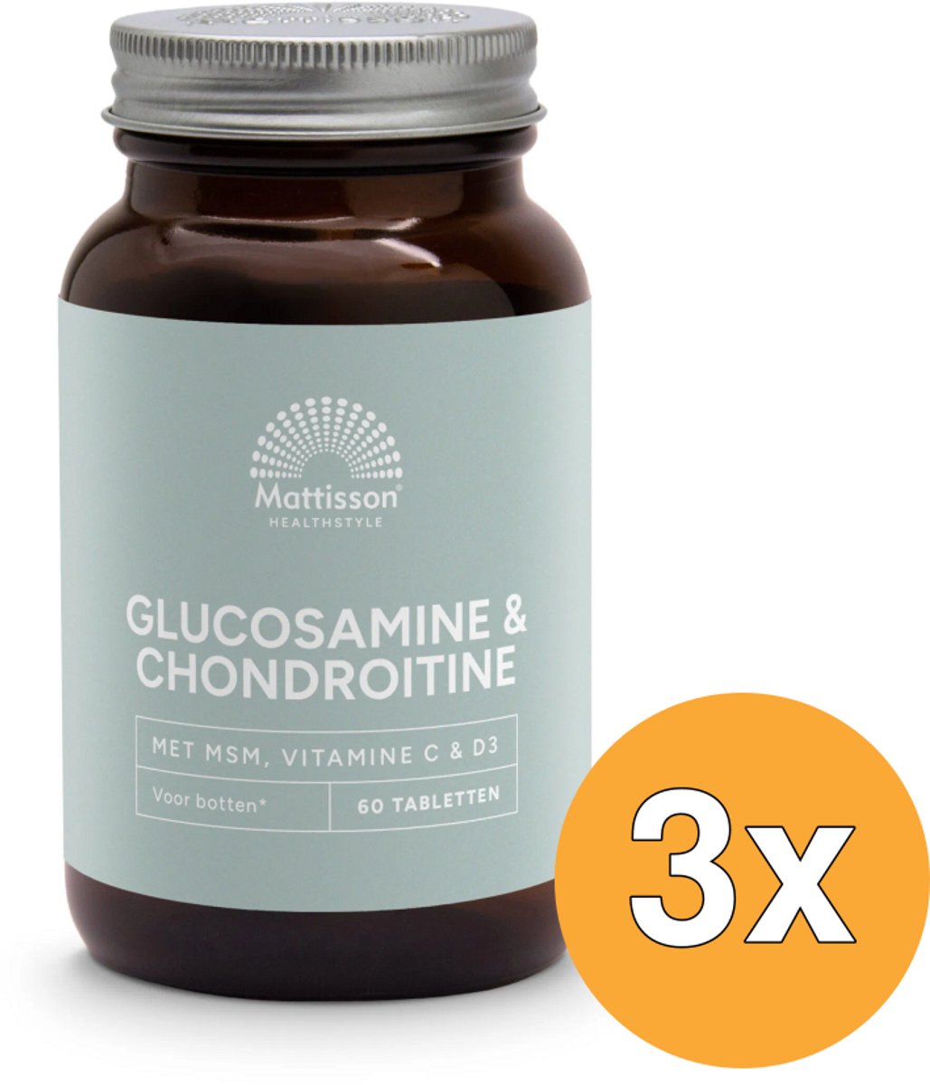 3x Mattisson Glucosamine Chondroitine Met Msm, Vitamine C & D3 (60 tabletten)