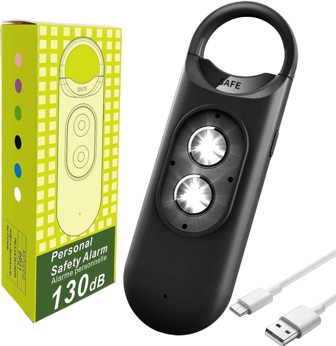Persoonlijk Alarm - Veiligheidssleutelhanger - Persoonlijke Bescherming - 130dB Geluidssignaal - 10.6 cm Lengte - Zwart