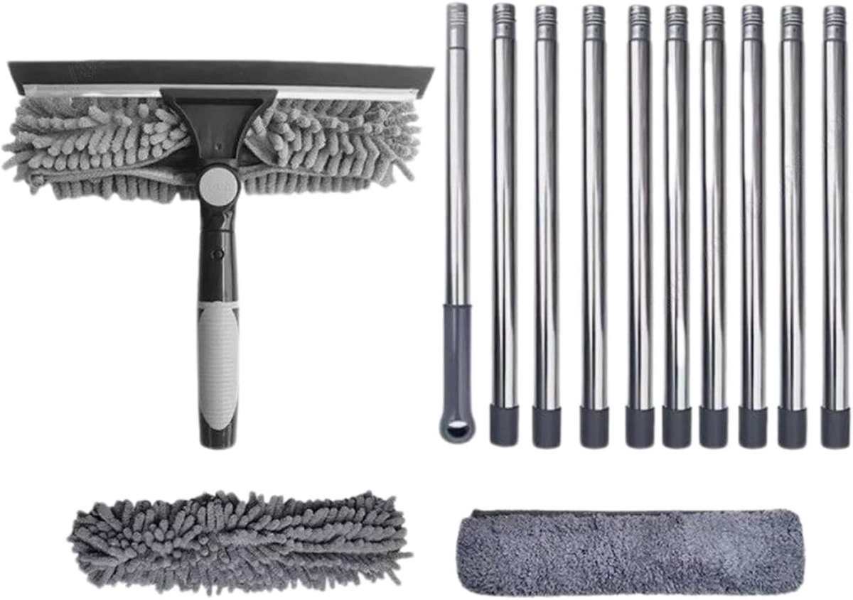 Rafelset Glasbewassing - Raamtrekker Tool - Ramen Schoonmaken - 2-in-1 Roterende Kop - Verstelbare Lengte - Niet Gespecificeerd