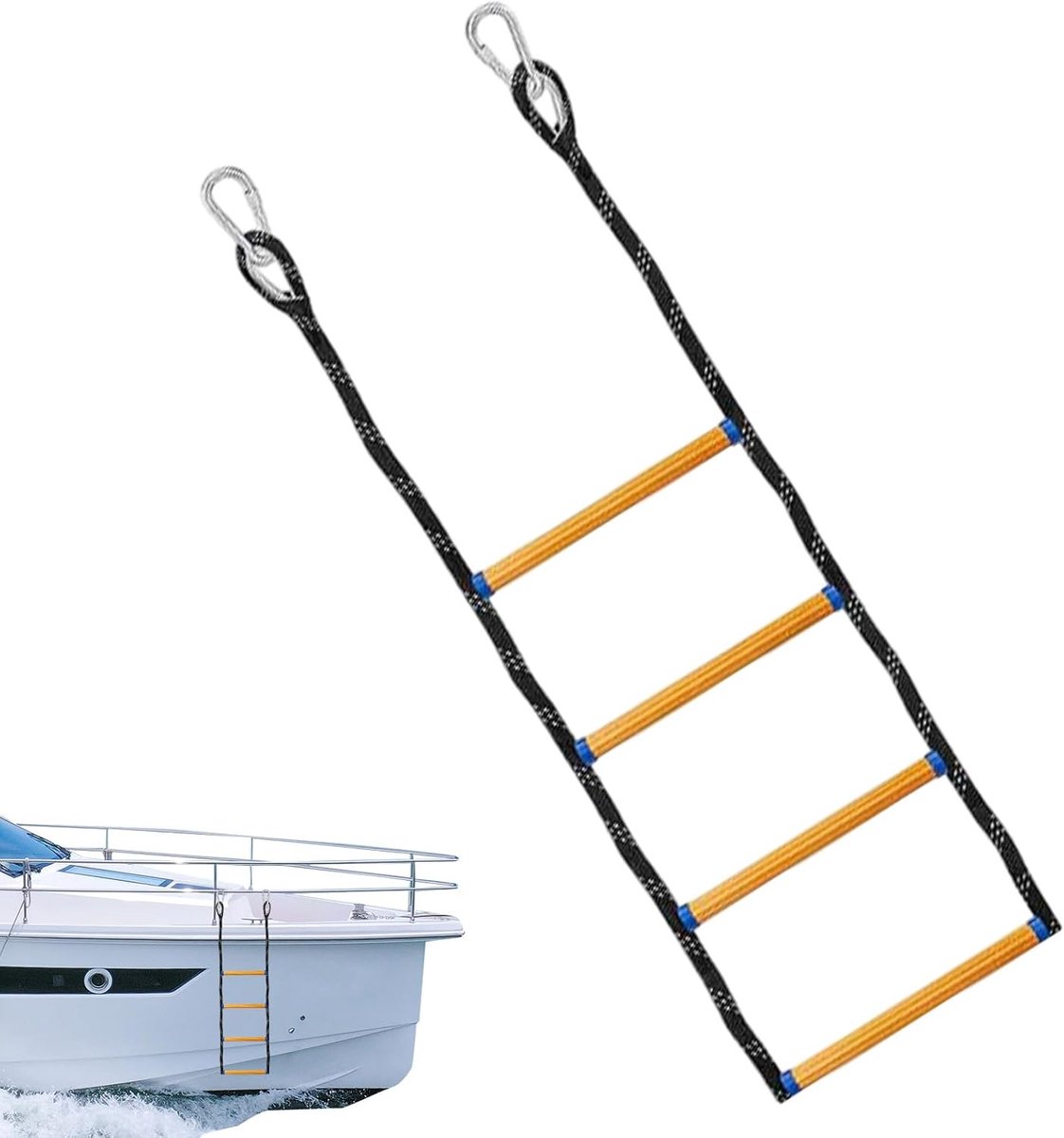 Bootladder Verlengstuk - Touwlader Kajak - Veilig Klimmen - Anti-slip Treden - 120 cm Hoogte - Zwart