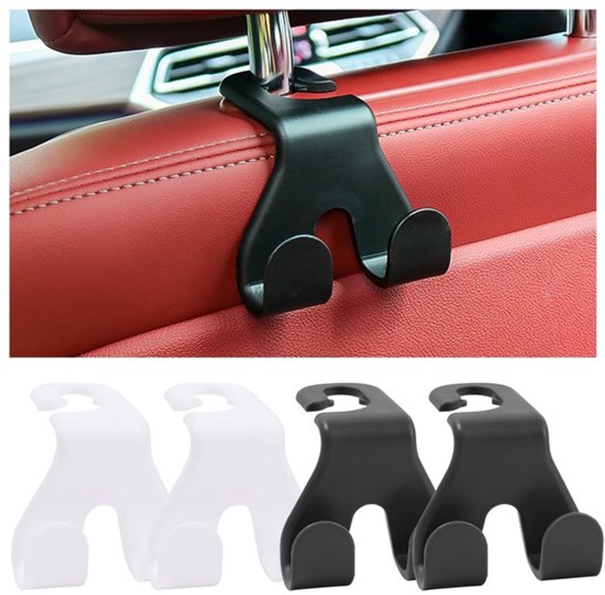 Dailygoody - Autohaken - Kledinghanger - Universeel - Zwart/Wit - Handtassenhouder