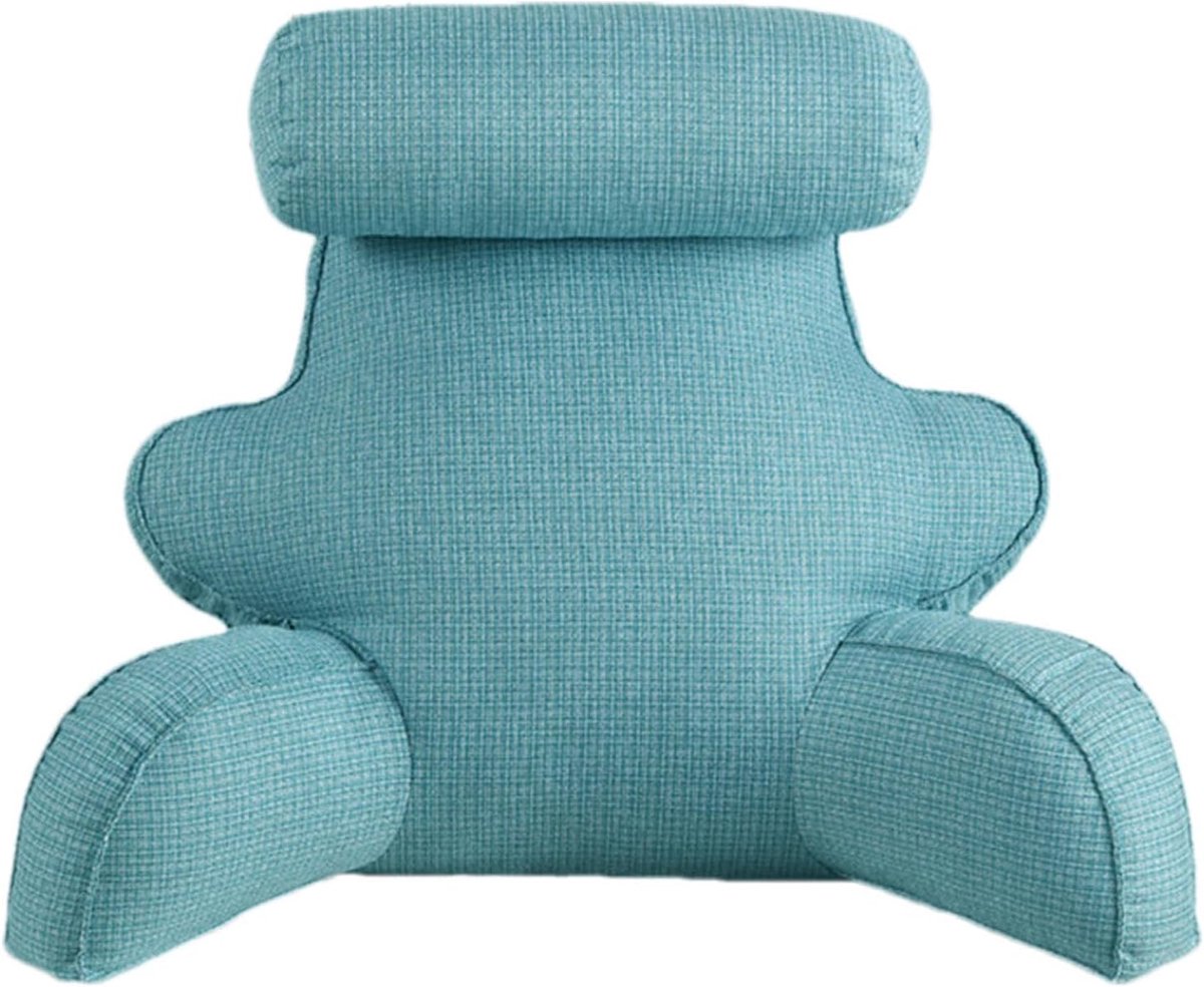 Leeskussen met armleuningen - Bedkussen rugsteun - Ontspannen lezen - Extra neksteun - 70x40x30 cm - Blauw