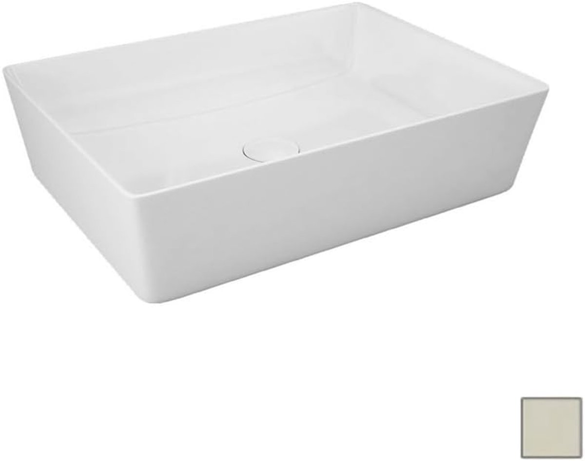Opzetwastafel Rechthoekig - Aanrecht Wastafel - Badkamer Inrichten - Mat Beige Porselein - Langwerpig - Beige