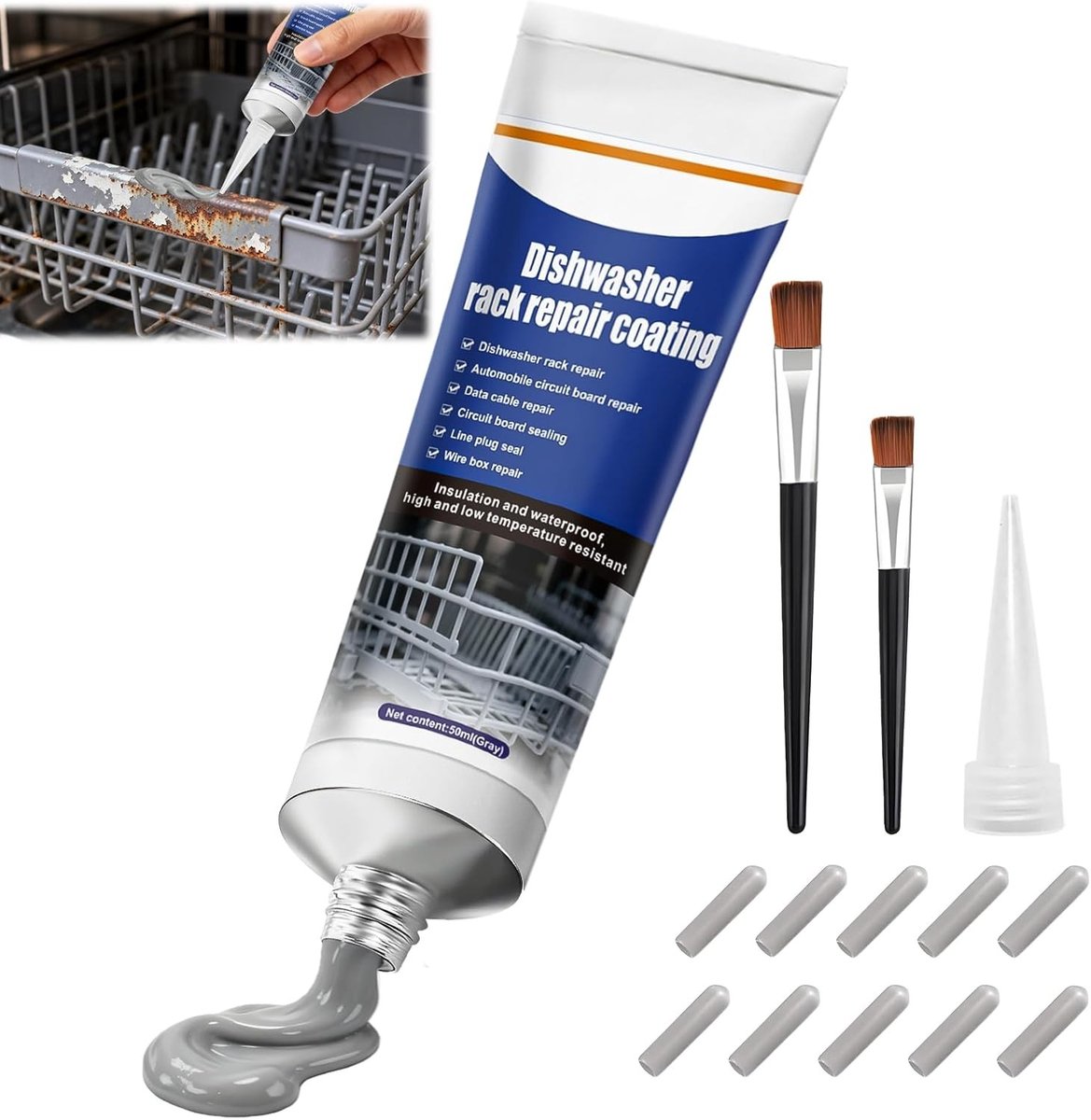 Vaatwassermand Reparatieset - Grijs - Roest- en waterbestendig - 50 ml - Voor Vaatwassers