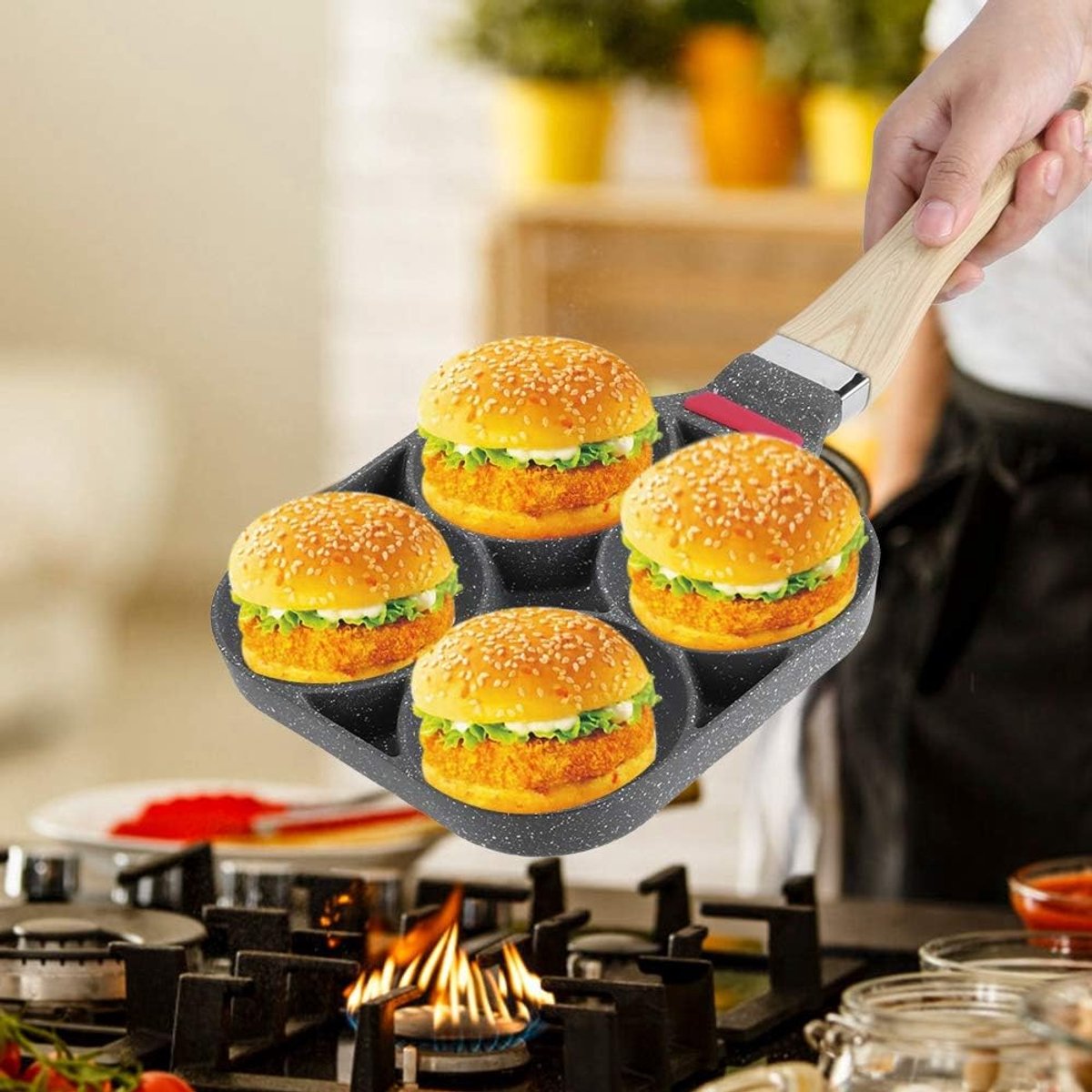Pannenkoekenpan Aluminium - Koekenpan Vorm - Ontbijt Maken - 4 Kops Ontwerp - 40 Cm - Zwart