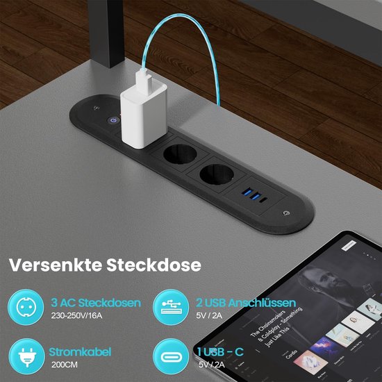 Gaming Bureau - Hoekbureau Bureau - Werk en Gaming - Geïntegreerde Sockets - 150 x 100 cm - Grijs — afbeelding 4