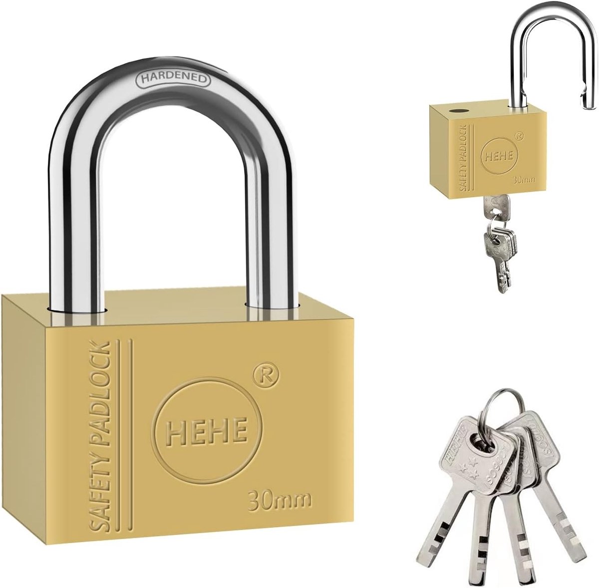 Zware Messing Hangslot voor Beveiliging van Appartement Deuren, Met Sleutel en Versterkte Constructie, 30mm Veiligheidslock
