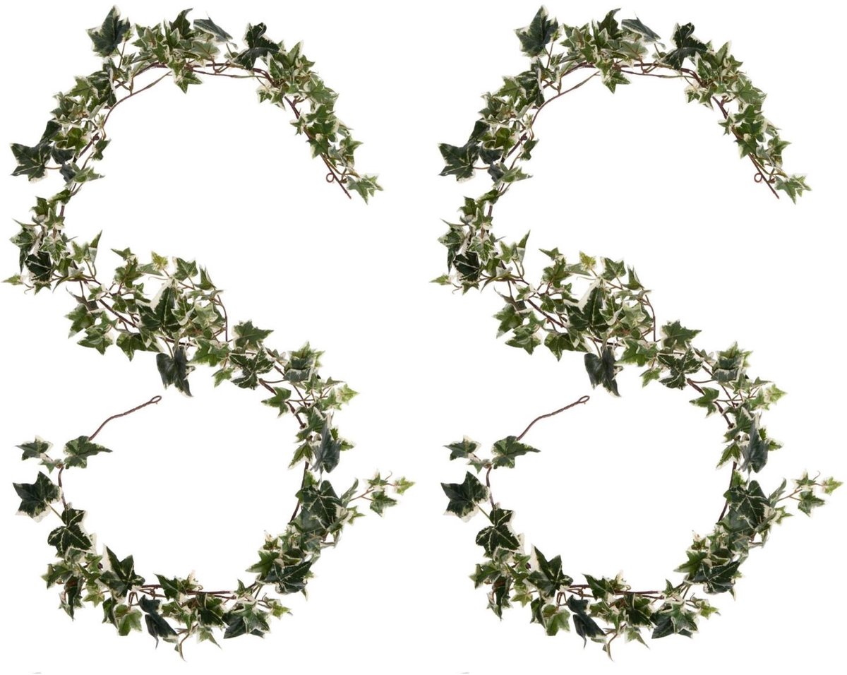 Mica Decorations Kunstplanten Hedera Slinger - 2x - 180 x 15 cm - groen mix - met grote bladeren - decoratief - bladgroen mix - klimop plant
