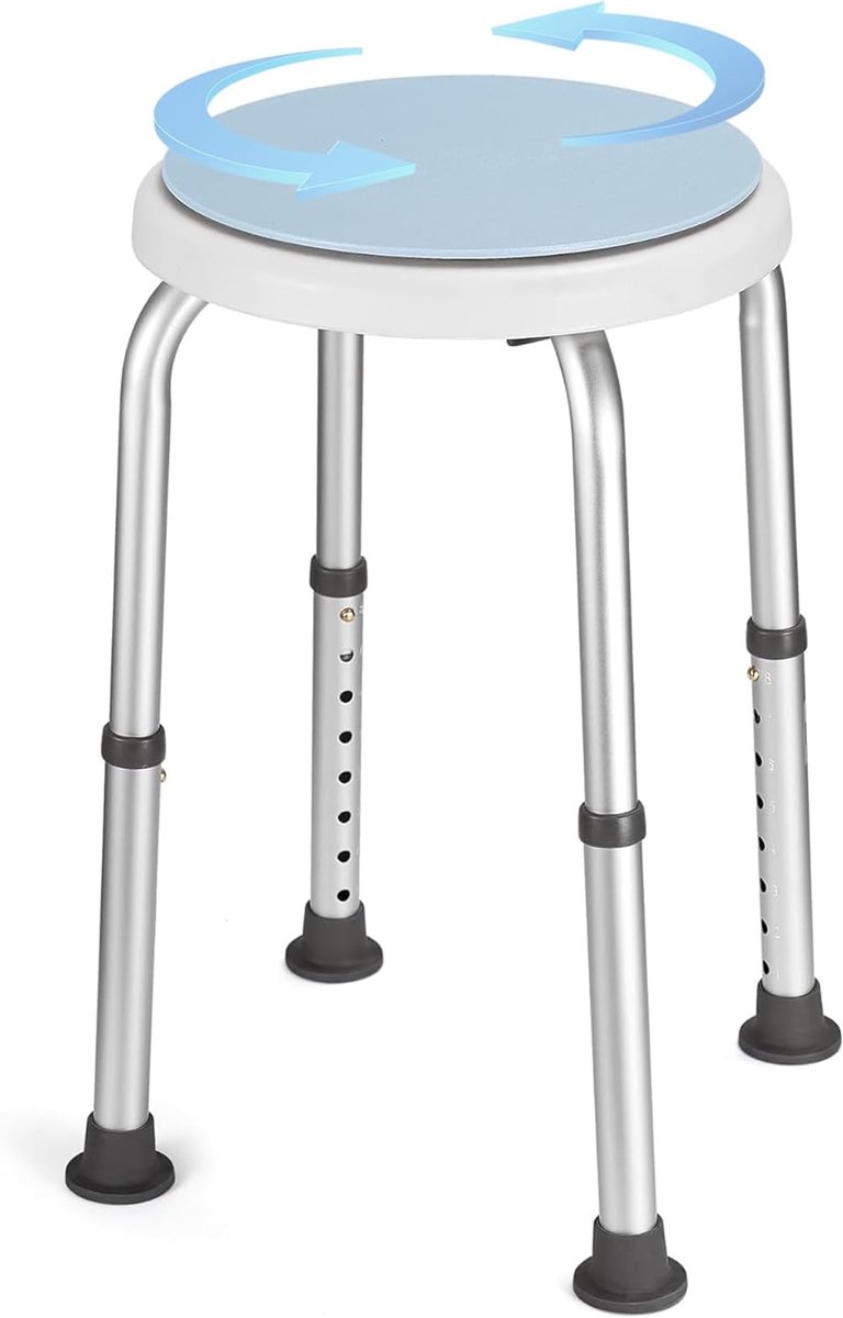 Douchestoel - Badkruk Krukje - Veilig Douchen - 360 Graden Draaibaar - 34-52 cm Hoog - Blauw