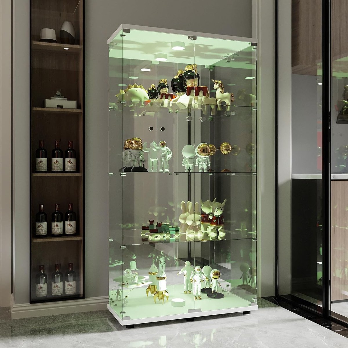 Glazen Vitrinekast - Verzamelkast Displaykast - Collecties Presenteren - Vier Transparante Lagen - 65.35 inch Hoog - Wit