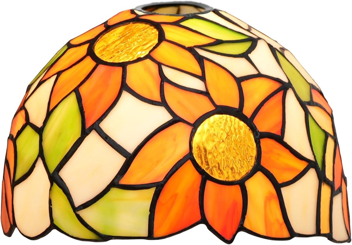 Tiffany Lampenkap - Glas-in-lood Kap - Sfeerverlichting Creëren - Handgemaakt Zonnebloemmotief - 20 cm Diameter - Multicolor