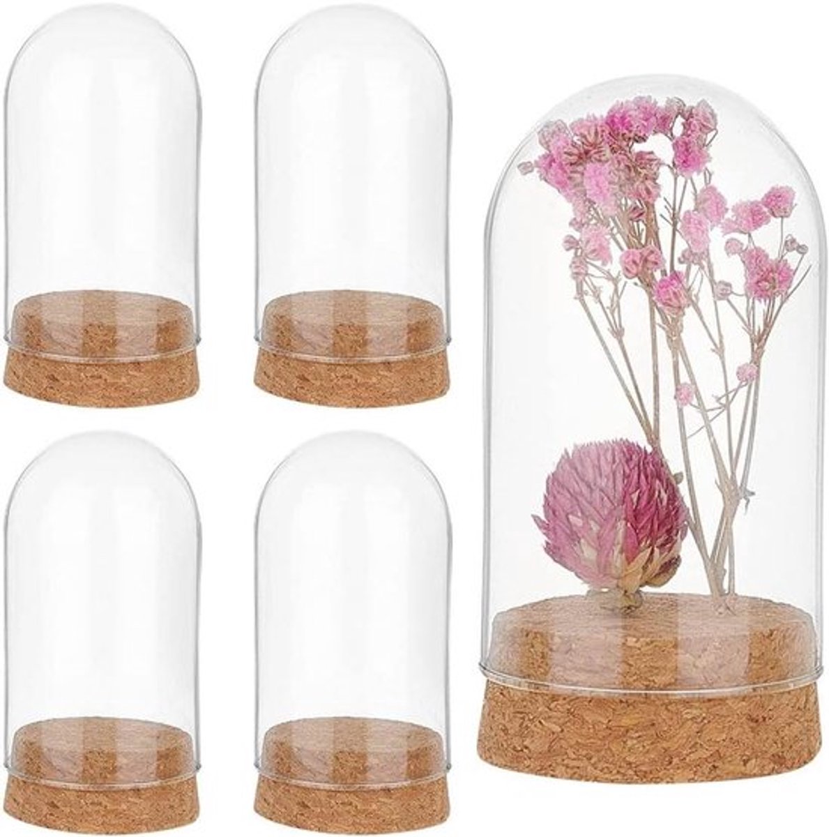 Glazen stolp met kurk - Decoratieve potten - Bruiloft bloemopslag - Kerstdecoratie voor thuisfeesten - Geschikt voor thuisdecoratie - Transparante glazen stolp met kurk - 4 stuks - 4,7x9,2cm