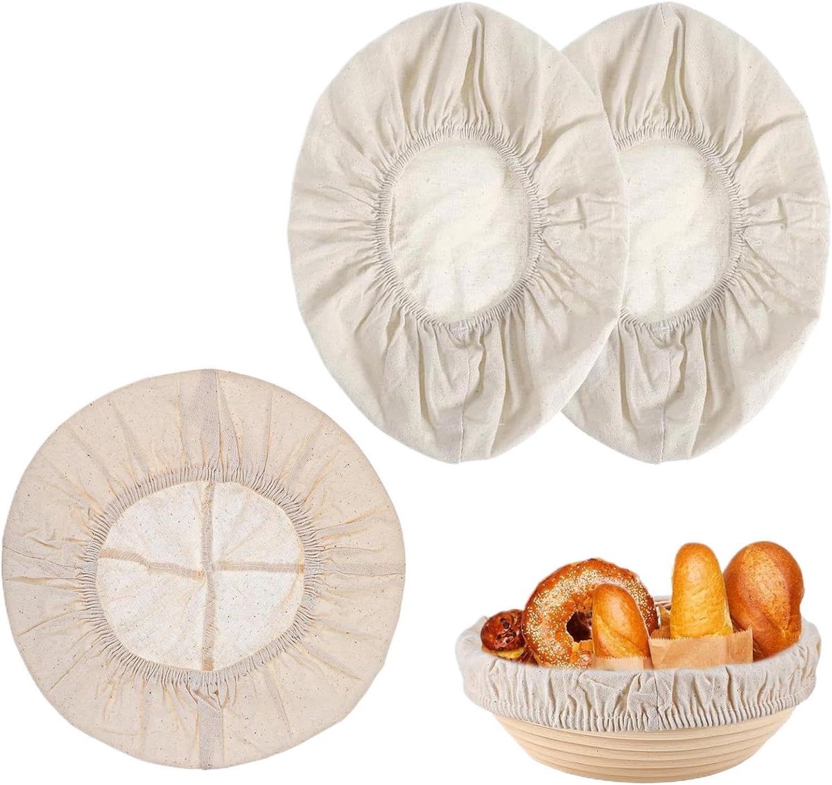 Brood Mand Voering - Rijsmand Liner - Zuurdesem Bakken - Herbruikbaar en Wasbaar - Set van 4 - Meerdere Kleuren