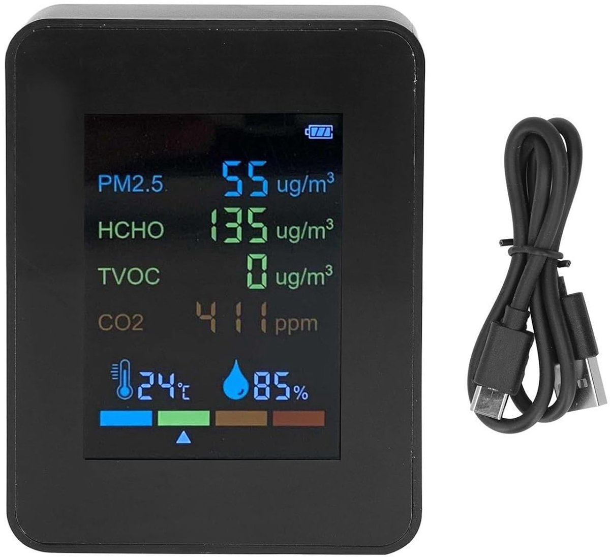 Luchtkwaliteit Monitor - CO2 Meter - Binnenlucht Meten - 6 in 1 Functies - 9x7x3.4cm - Wit