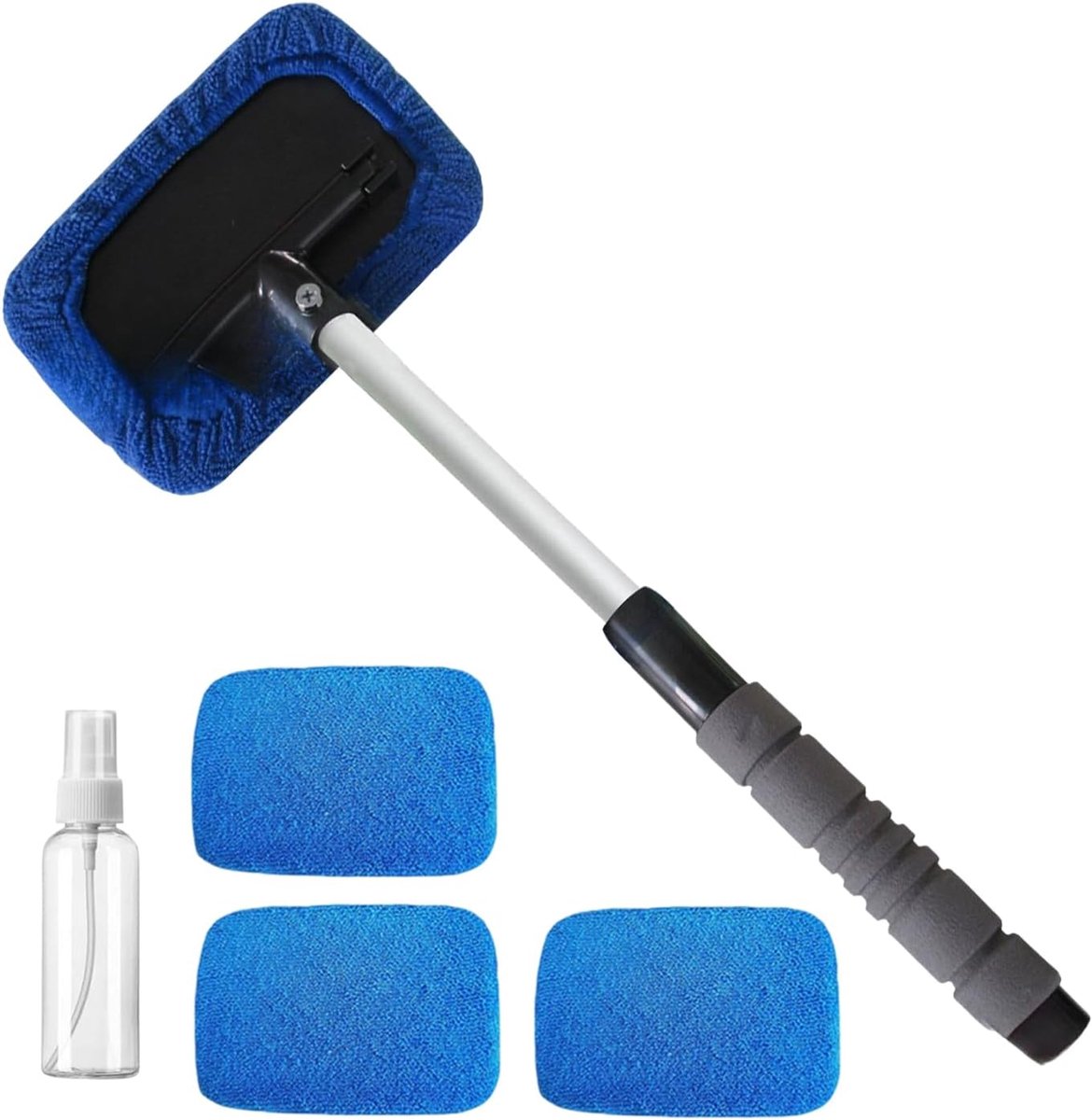 Ruitenreiniger Uitschuifbaar - Auto Glasborstel - Interieur Reinigen - Roterende Kop - 49 cm - Grijs