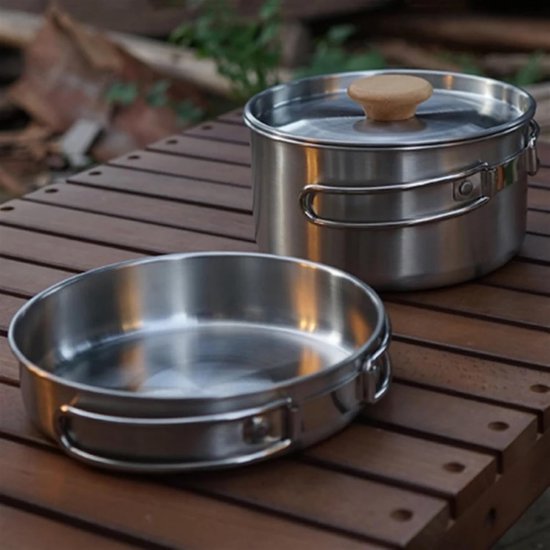 Camping kookset - Kampeerpotten pannen - Buiten koken - Roestvrij staal - 1.4 Liter - Zilver — afbeelding 3