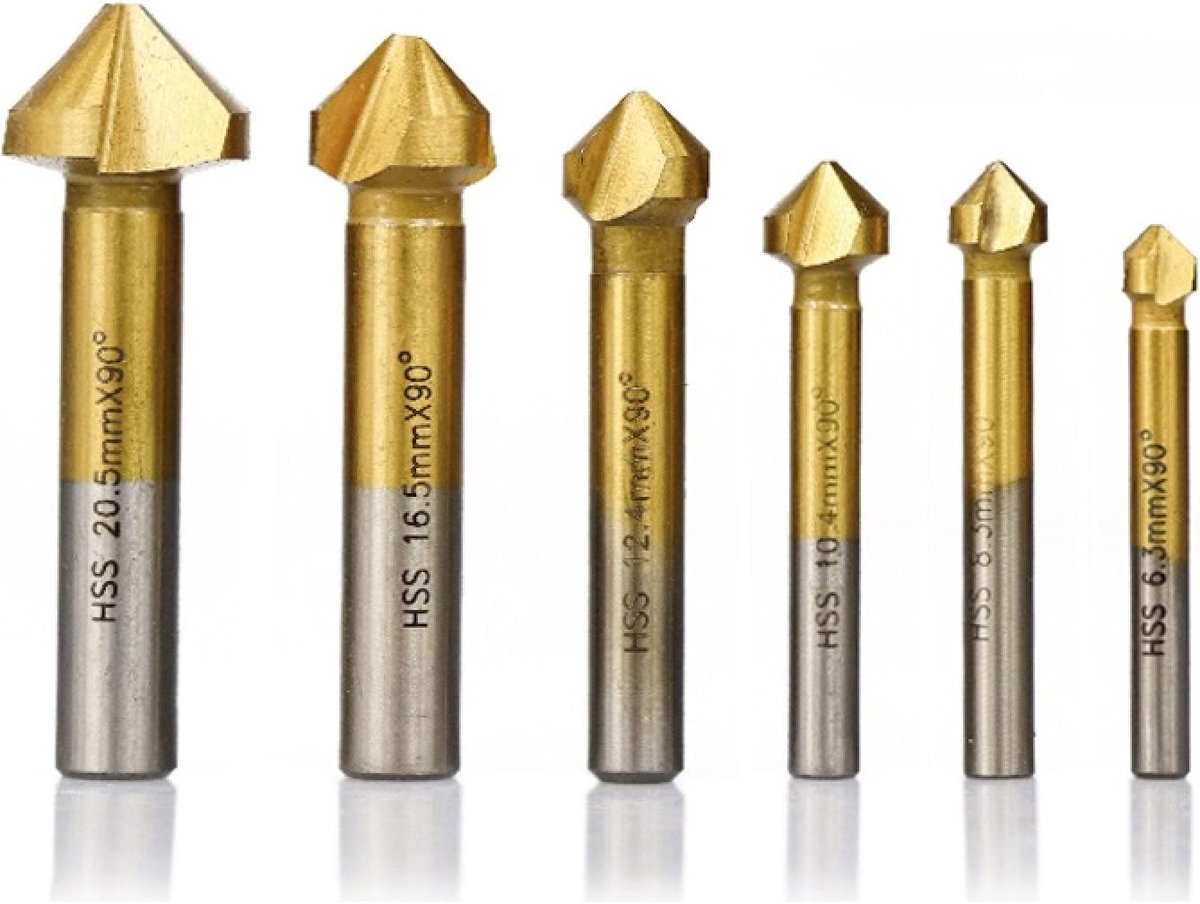 Verzinkboor Set - Afschuining Cutter - Metaal Bewerken - Titanium Gecoat - 6 Stuks - Zilverkleurig