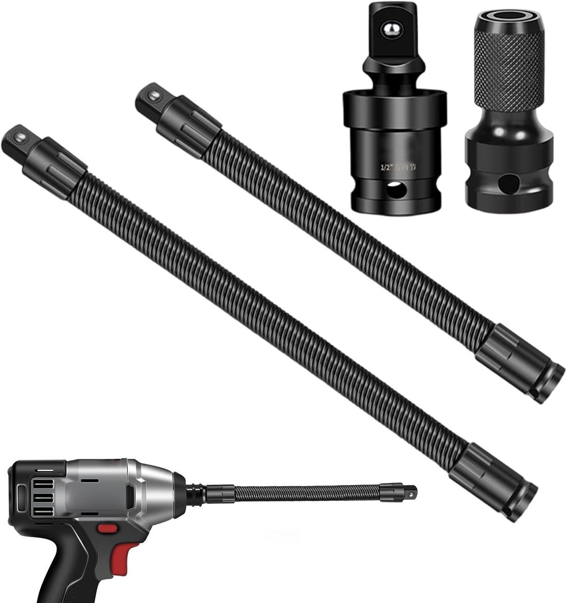 Flexibele stopcontactverlenging - Verlengstangen set - Auto reparatie - Zware metalen constructie - 4-delige set - Metaal