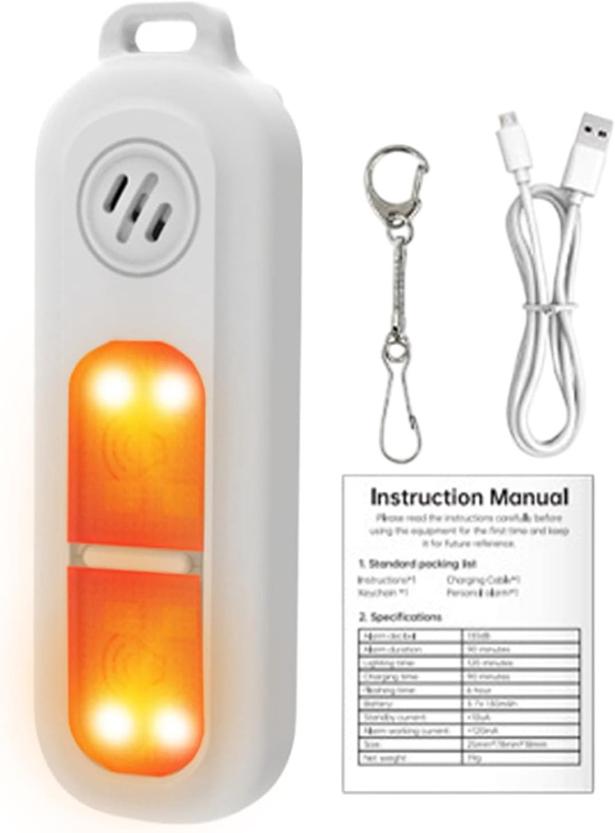 Persoonlijk Alarm - Veiligheidssirene Sleutelhanger - Persoonlijke Veiligheid - 130 dB Geluid - 8.5 cm Lengte - Wit