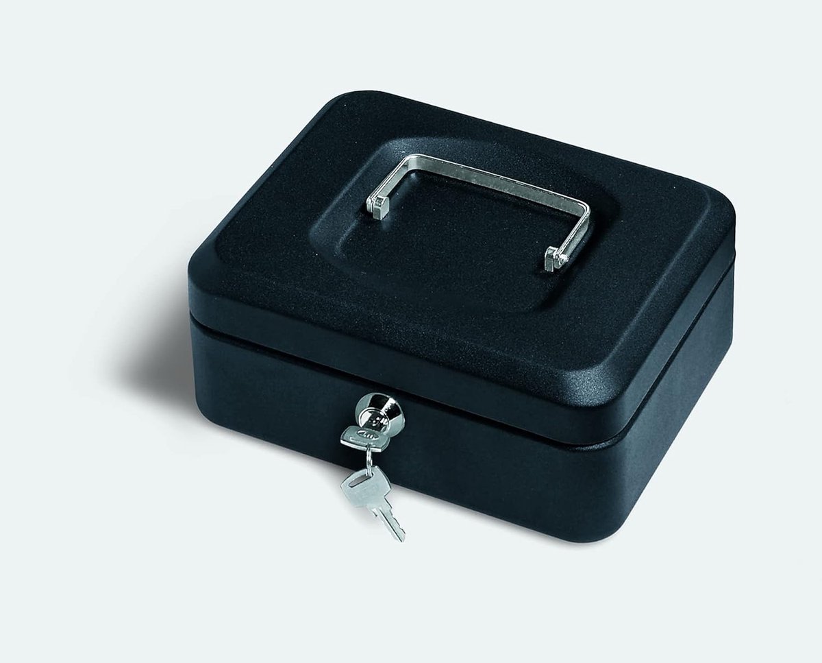 Geldcassette - Bewaarbox Munten - Veilig Geld Opslaan - Cilinderslot met Sleutels - 20 x 16 cm - Zwart