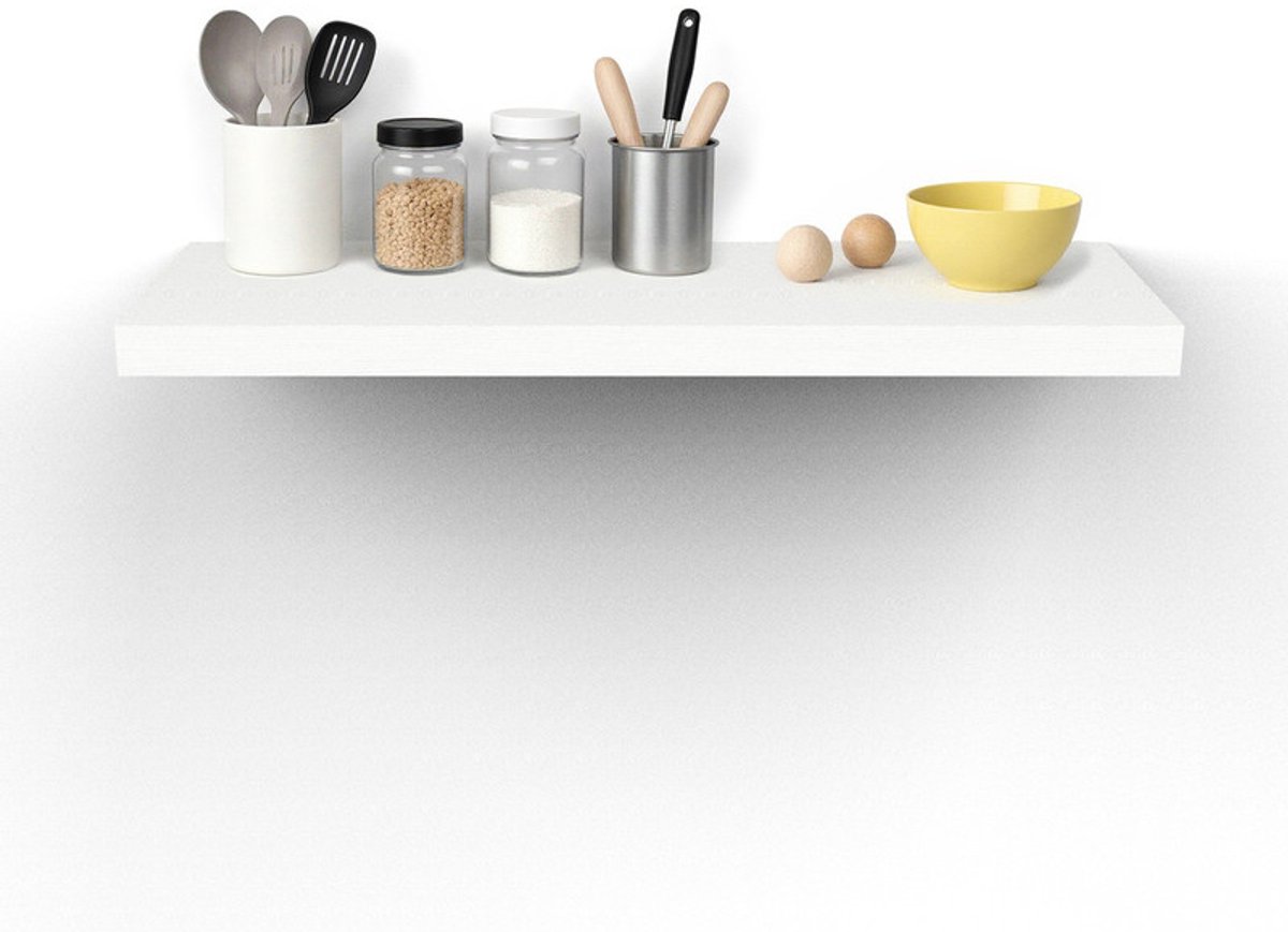 EGGREE Wandplank - zwevende plank - houten plank - 23,5 x 80 x 4 cm - wandplank, présentoir voor fotolijsten, boekenplank, decoratie, plank voor woonkamer, werkkamer, keuken, Wit