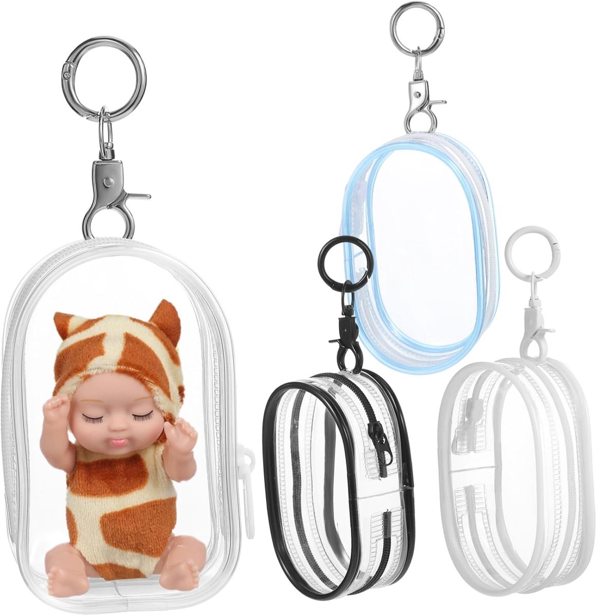 Opbergzakjes Poppen - Mini Display Tassen - Verzamelen Tonen - Transparant met Rits - 4 Stuks - Diverse Kleuren