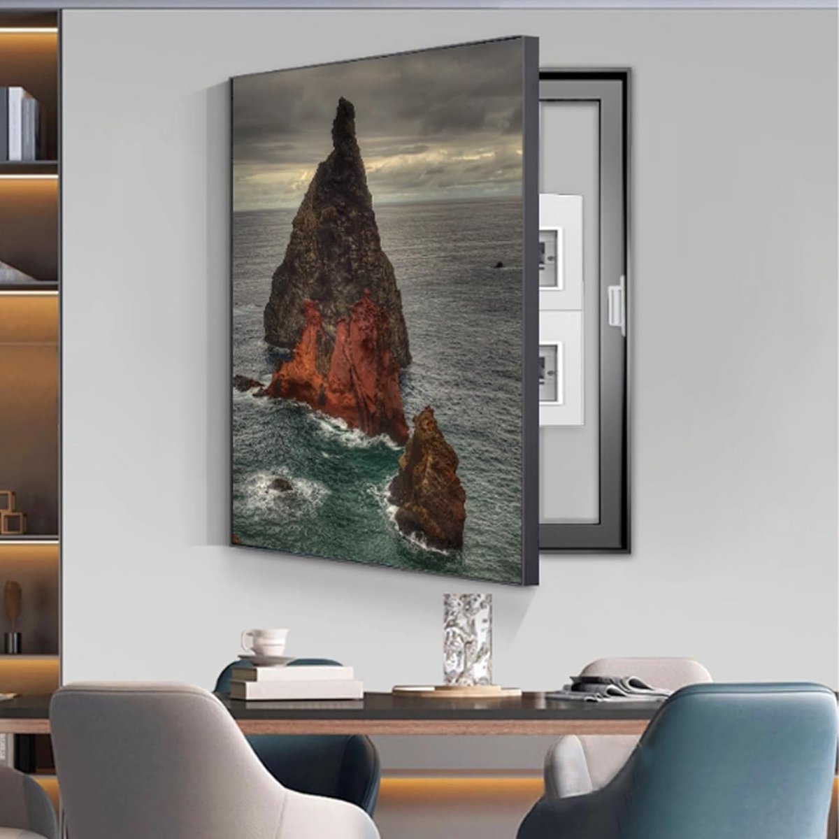 Meterkast Afdekking - Decoratieve Schilderij - Ruimte Verfraaien - Klapontwerp - 45 x 55 cm - Zwart