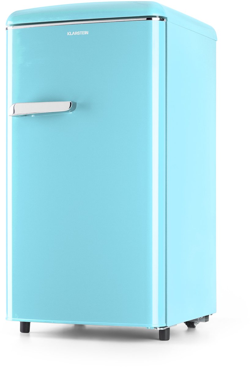 Klarstein Laika vriezer - 60 liter totale inhoud, 5-traps thermostaat, 0 tot -18 °C, 3 schappen, vrijstaand, retro design, blauw - Vrieskast Diepvrieskast - voor Keuken - 4-Sterren Compact - Freezer - Vrieskast Klein