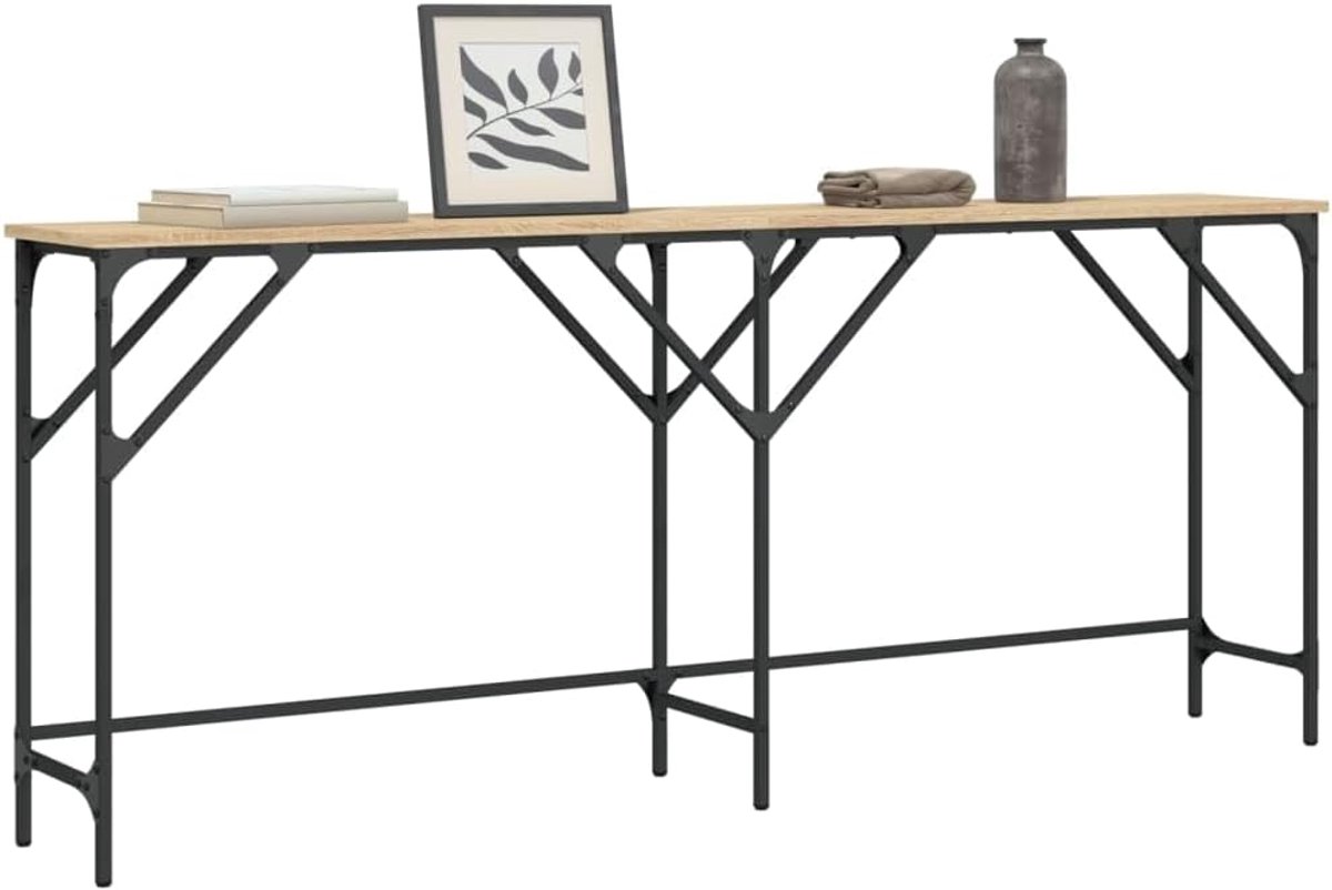 Haltafel - Smalle bank - Decoratie plaatsen - Verstelbare poten - 180 cm lang - Eiken