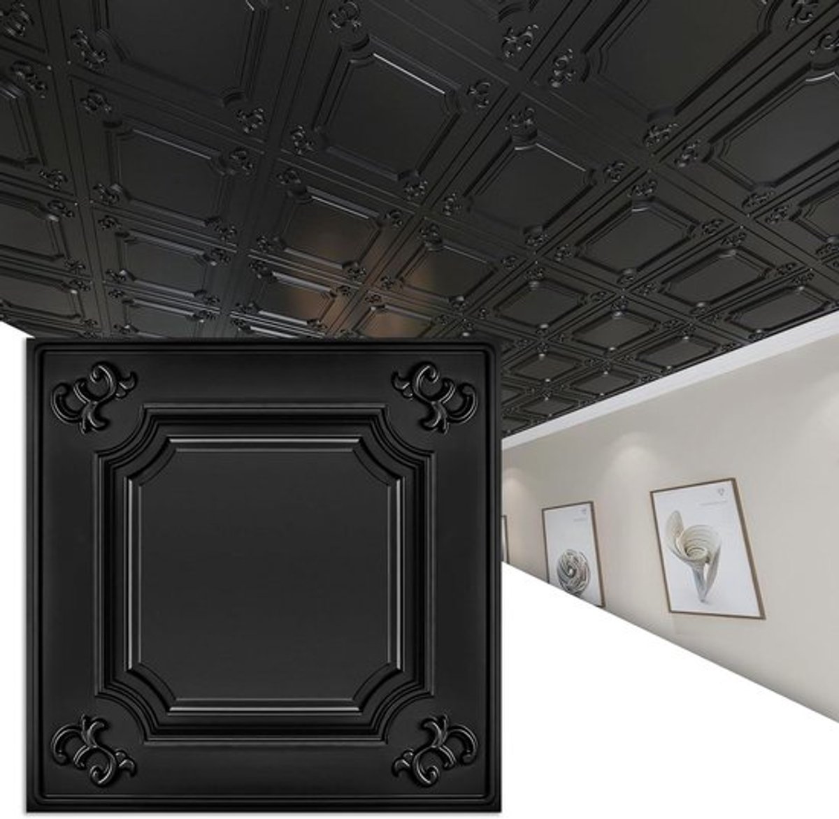 Plafondtegels zwart 24x24", 12-pack, 48Sq.ft Inovra Plus