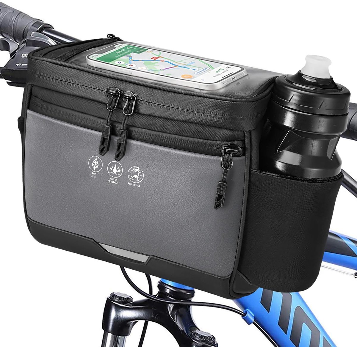 Dailygoods- Fietsstuurtas 3,5 l waterdicht - Geïsoleerd - Vakken - Reflecterend - Schouderriem - Duurzaam 600D Oxford-weefsel - Fietsmand