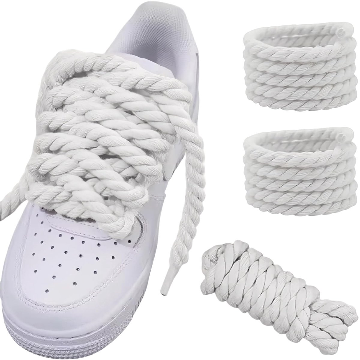 Solidchoice - Dikke Veters voor Air Force 1 - 8 mm, Wit, 140 cm - Gevlochten Katoen