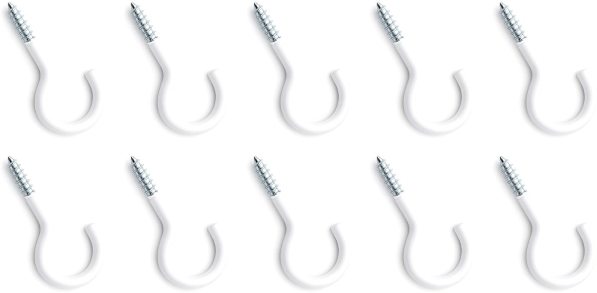 Solidchoice - Set van 10 Witte Gebogen Schroefhaken voor Bevestiging