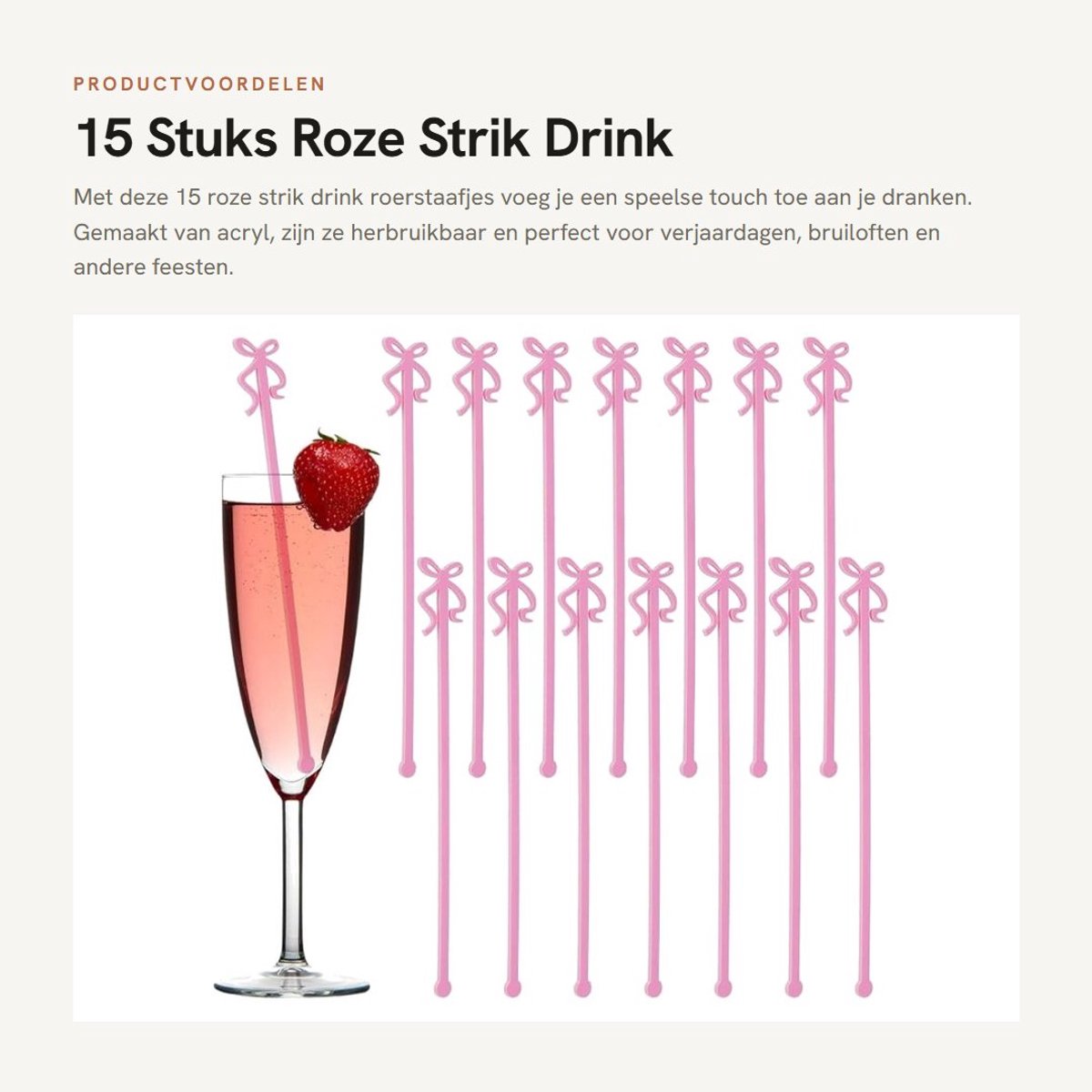 Solidchoice - 15 Stuks Roze Strik Drink Roerstaafjes voor Feesten