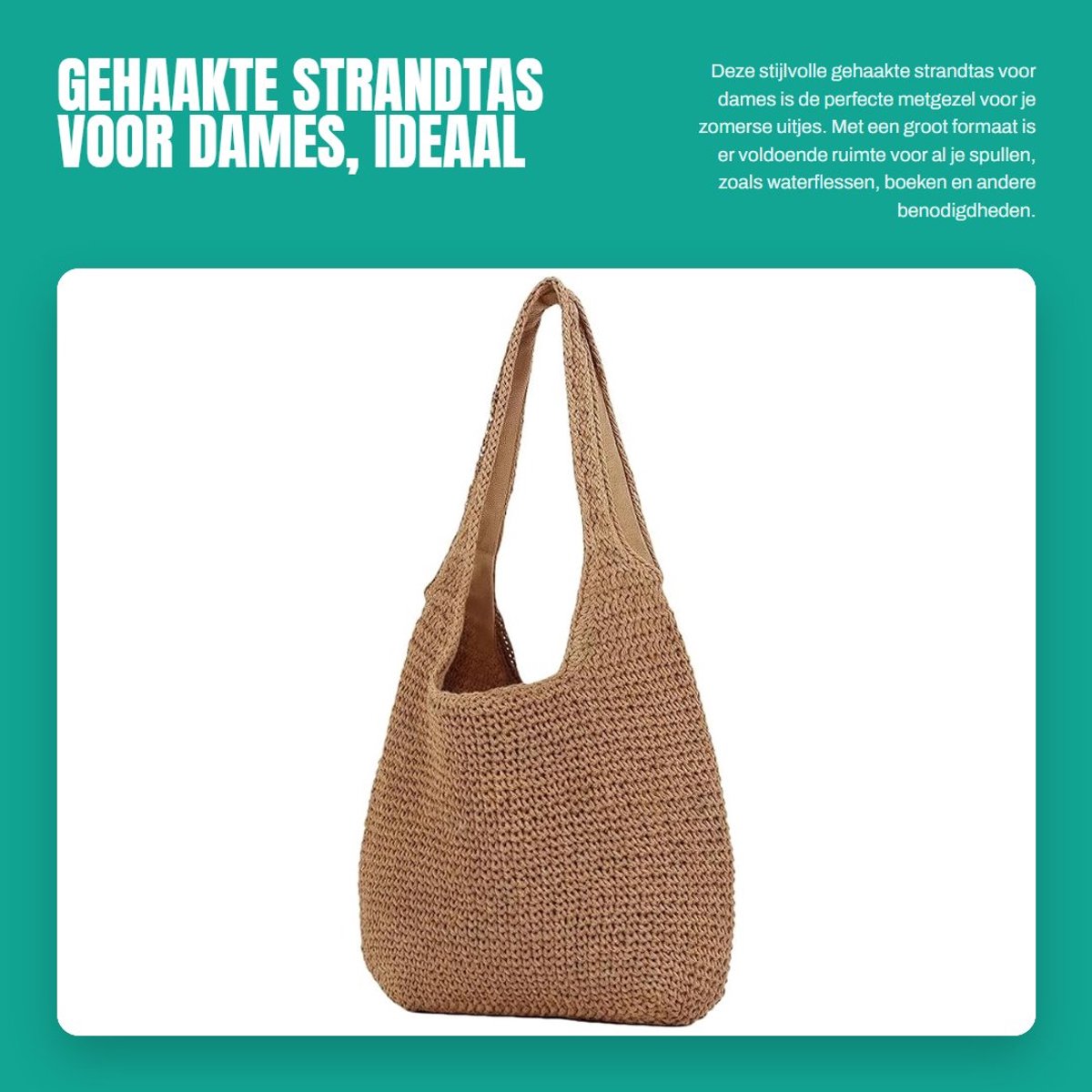 Solidchoice- Strandtas XXL - Gehaakte Strandtas - Opvouwbaar - Lichtgewicht - Duurzaam - Ruime Capaciteit - Beach Bag