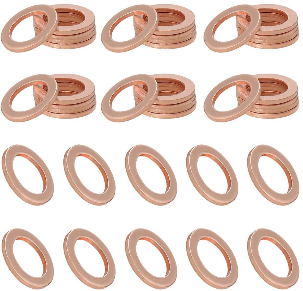 Dailygoods - 20 stuks koperen ringen assortiment, M18 x 24 x 1,5 koperen afdichtringen, assortiment plat koperen afdichtringen, set voor olieafvoerschroef, afdichtring