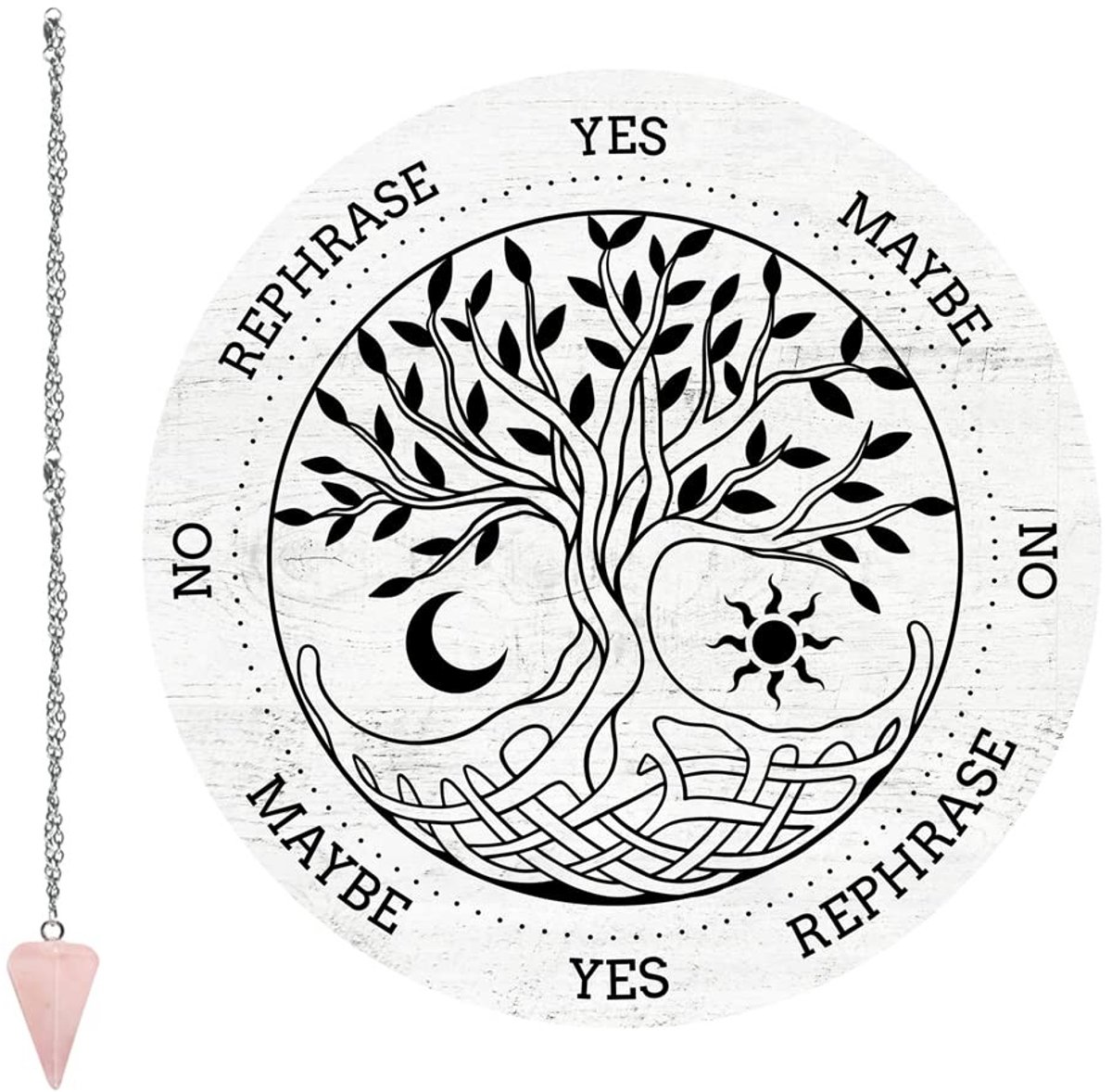 Dailygoods - Levensboom pendelplank - Wenshengel - Houten waarzeggerij - 7,9 cm - Rozenkwa