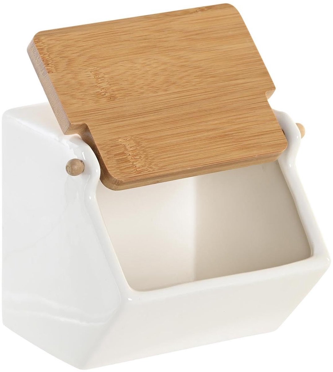 Dailygoods- Zoutvaatje Premium Kwaliteit - Suikerpotje - Kruidenpot - Wit Keramiek - 11,5 x 10,5 x 10,5 cm - Handafwas aanbevolen - Suikerpot