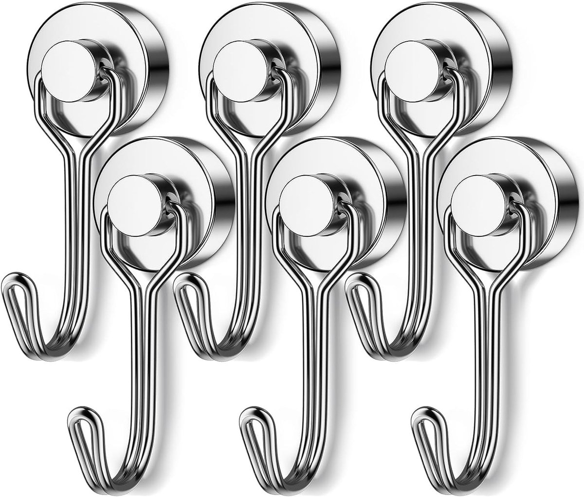 Dailygoods- Magnetische Haken Extra Sterk - Neodymium Magneten - Draaibare Magneethaken - Sleutelhouder - Set van 6 - Geschikt voor Binnen/Buiten
