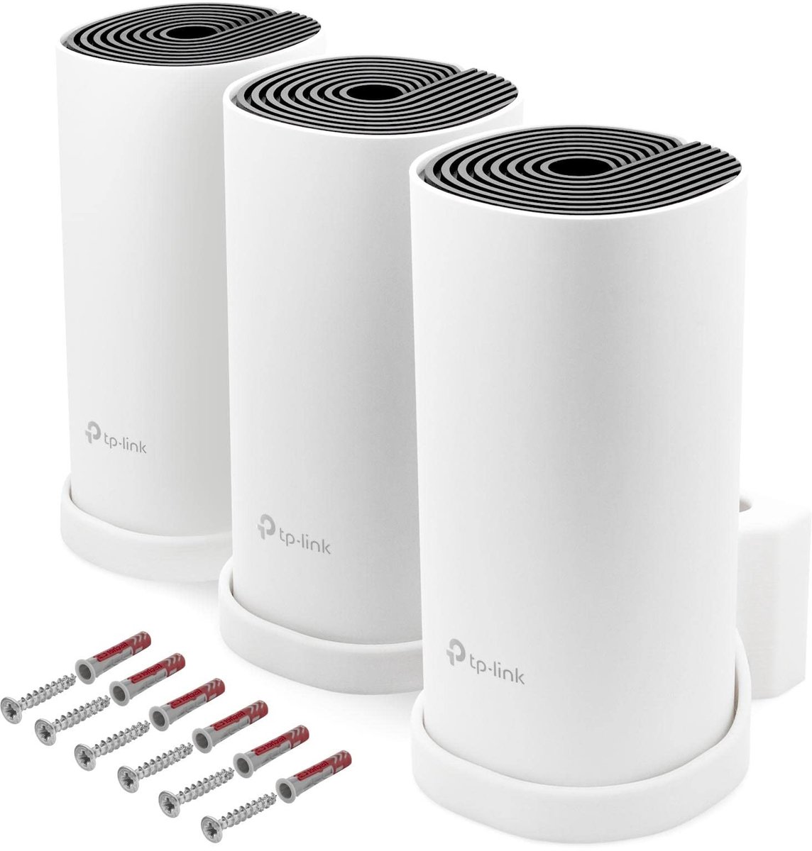Dailygoods- Wandhouder voor TP-Link Deco M4 - 3 x Wandhouder - Inclusief Schroeven/Pluggen - Kabelmanagement - Kunststof - Made in Germany - Routerhouder