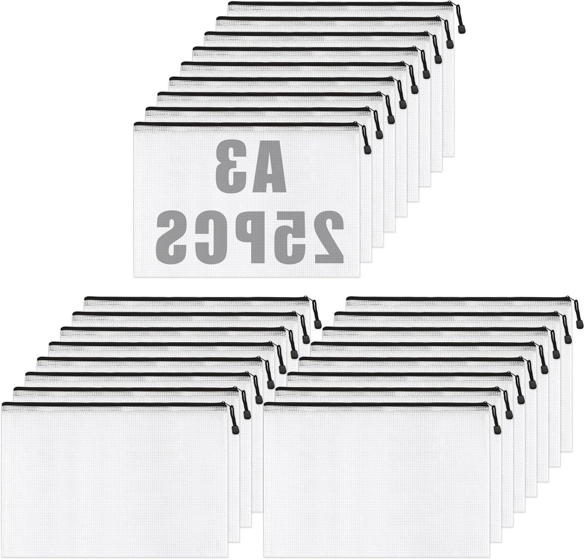 Pack van 25 A3 Document Compartimenten, Waterdichte Zipbestanden, Ideaal voor Kantoorbenodigdheden, Documenten en Papieren (31,5 x 44 cm)