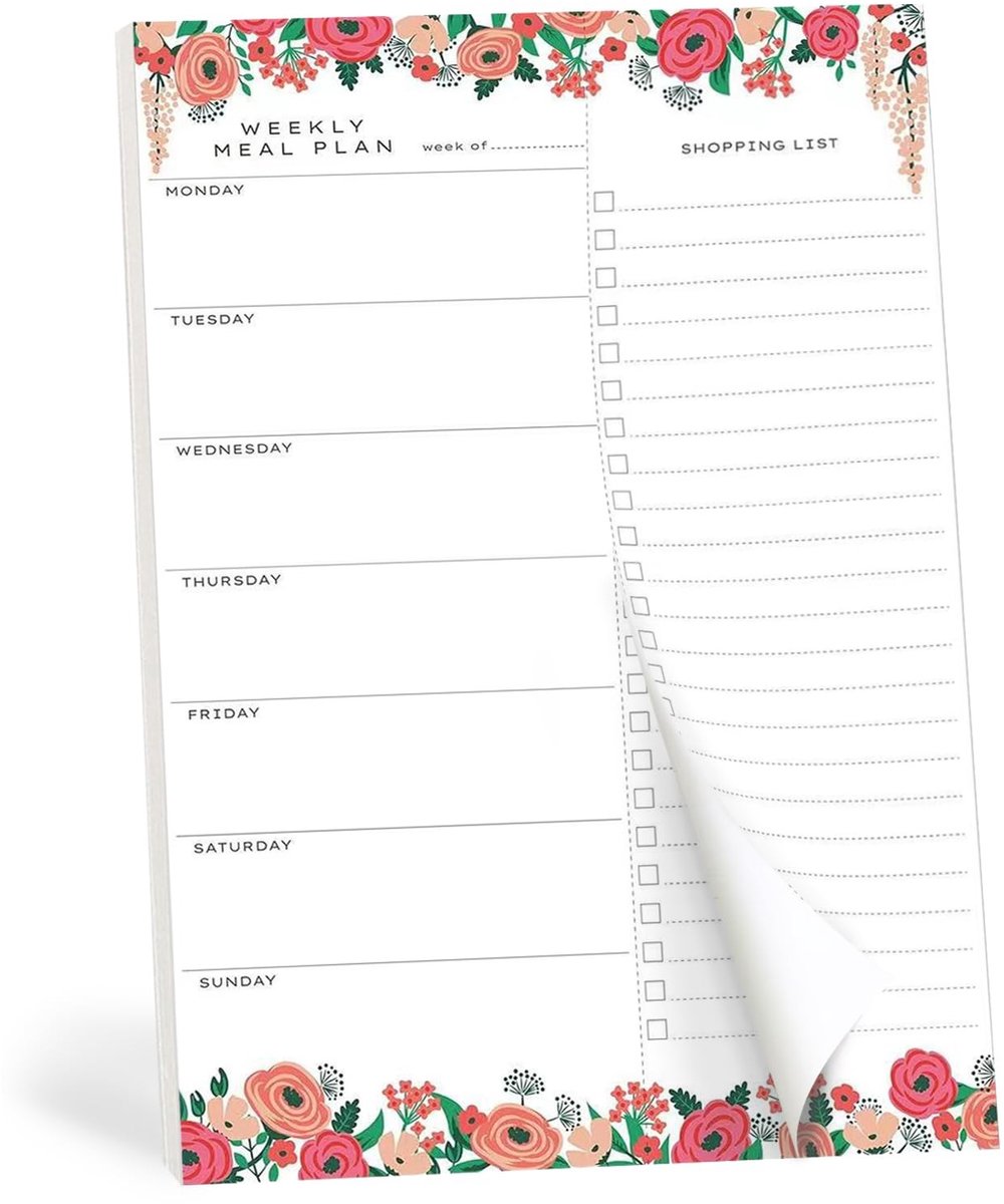 Dailygoods- Menuplanner Magnetisch - Boodschappenlijstje Afscheurbaar - Maaltijdplanning - Notitieblok - 50 Vellen - 6 Uitwisbare Pennen - Boodschappenlijst